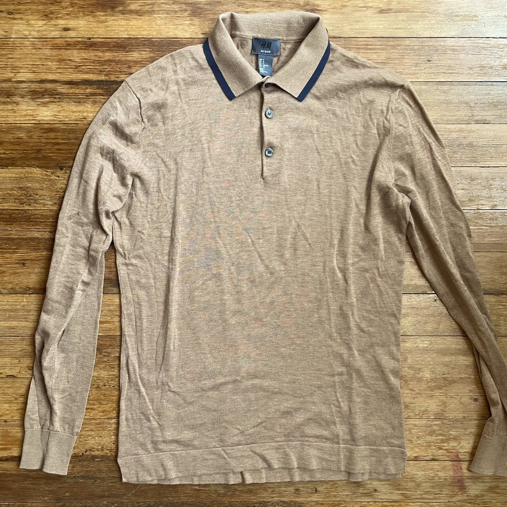 H&M Cotton/ Silk Blend Shirt Brown Long Sleeve Shirt